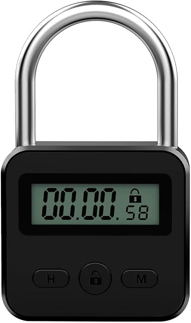 Metal Timer Lock - Electronic Time Padlock 99 Hours Max Timing with Electronic LCD Timed Display - USB Rechargeable (Black)