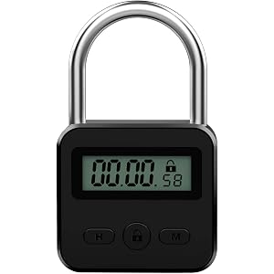 Metal Timer Lock - Electronic Time Padlock with LCD Display - USB Rechargeable (Black)