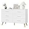 Shintenchi 6 Drawer Dresser, Wide Chest of Drawers Organizer Storage with Drawers, Large Storage Cabinet, Modern Design Dresser for Bedroom, Living Room, Porch, White