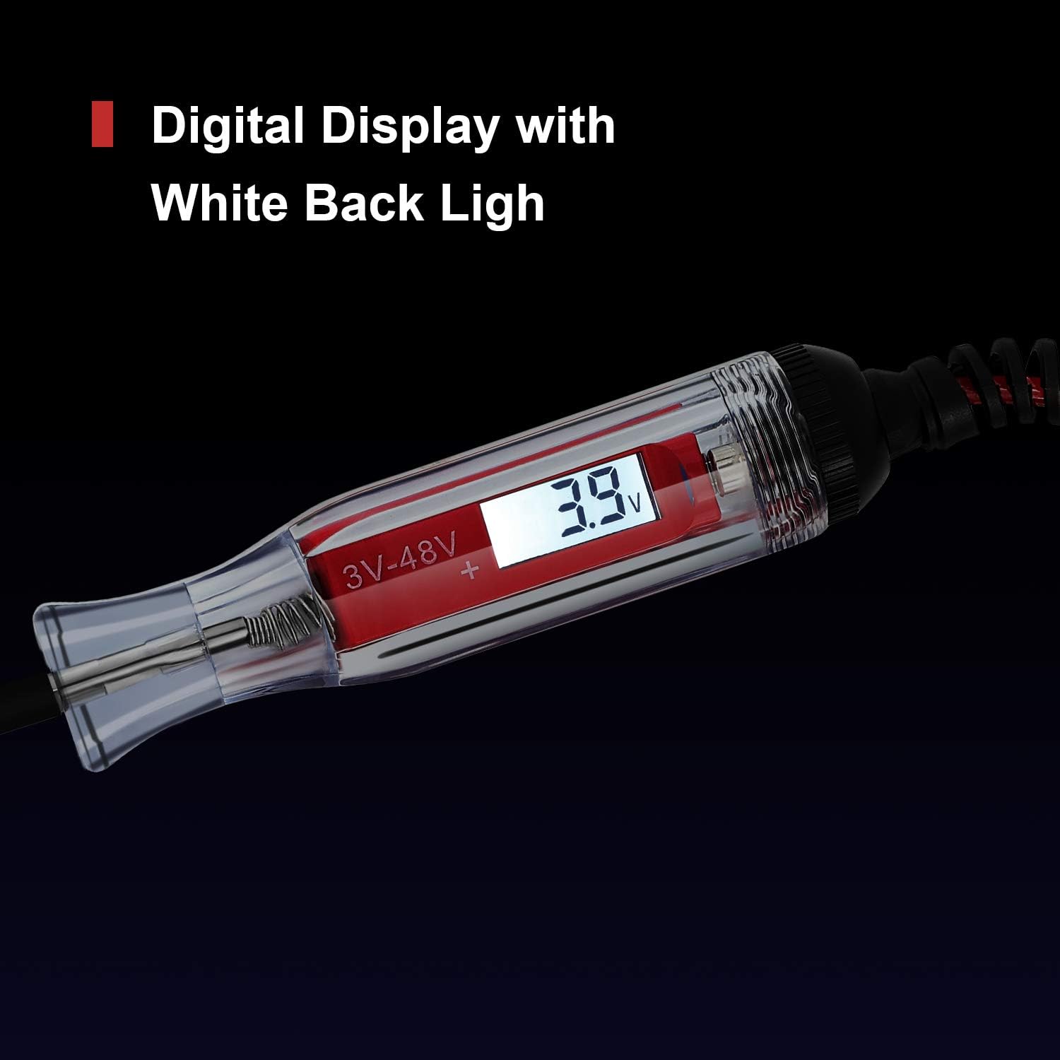 Kohree Heavy Duty 3-48V Test Light Digital LCD Backlight Display Circuit Tester with 140 Inch Extended Spring Wire, Car Truck Vehicles Automotive Low Voltage Backlit with Voltmeter Stainless Probe