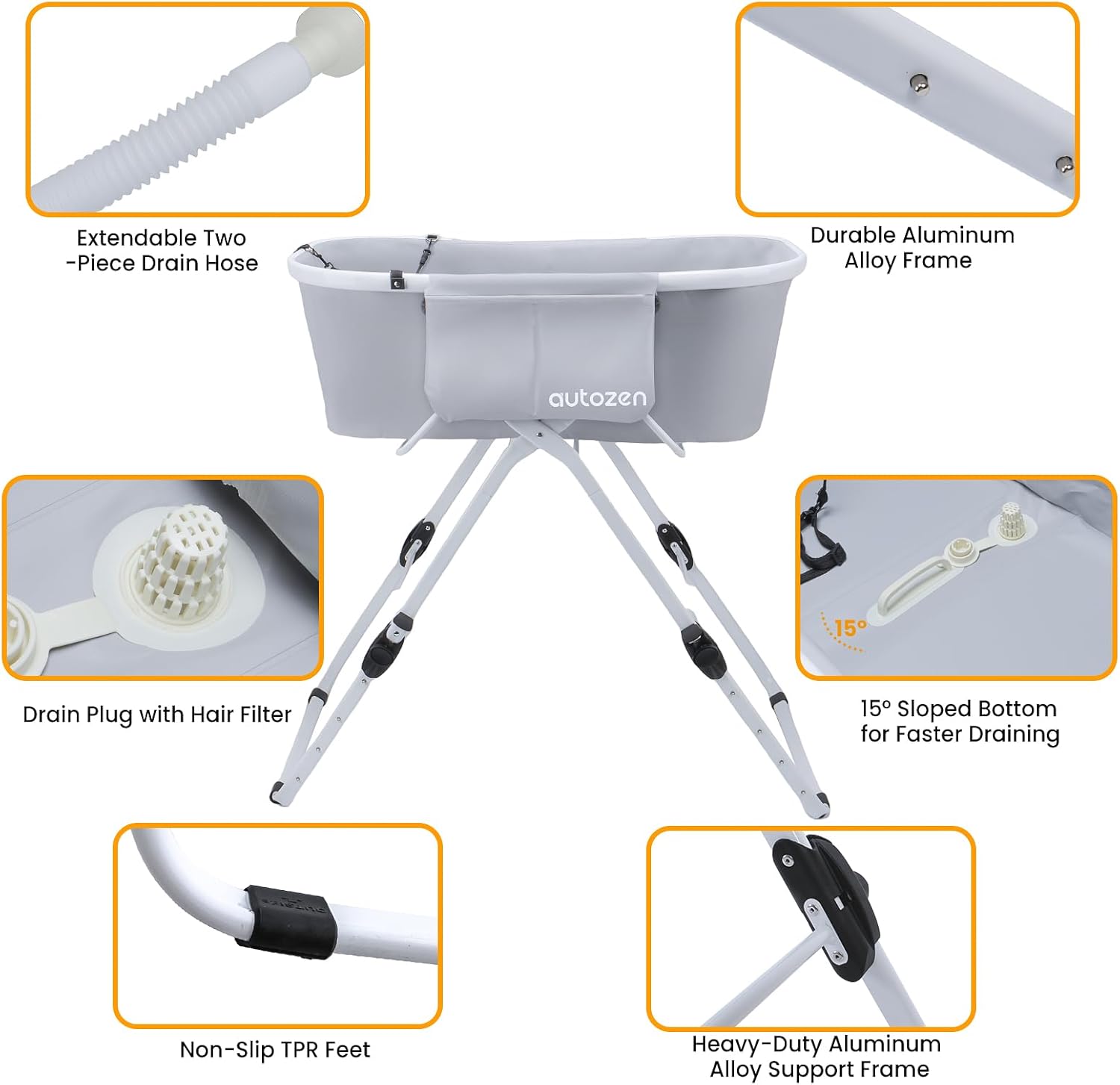 Foldable Portable Dog Bathtub 5 Height Adjustable Dog Washing Station 600D Waterproof with Drain Hose Safety Leash for Large Dogs Cats Indoor Outdoor