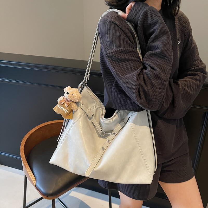 Y2k Tote Bag, PU Leather Slouchy Hobo Bag, Large Brown Purse for Fall and Winter4