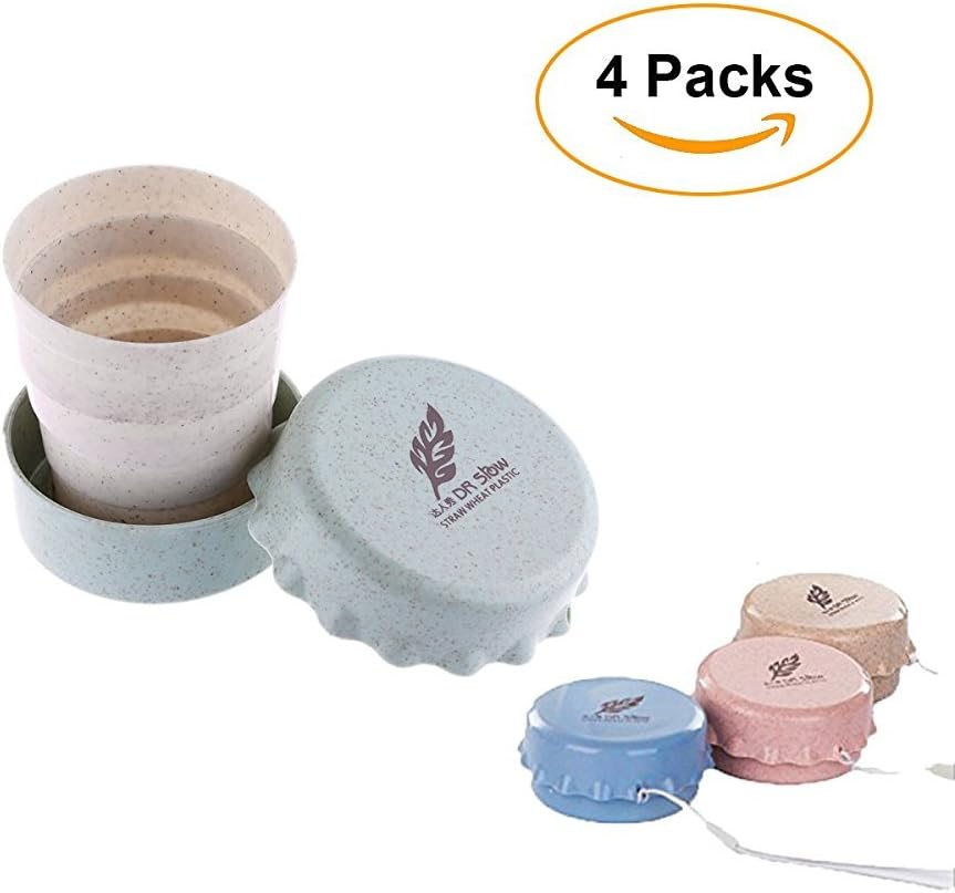 Kitchenhoney Collapsible Straw Wheat Plastic Camping Drinking Cups Folding Travel Mug Convenient Easy to Carry 4Packs