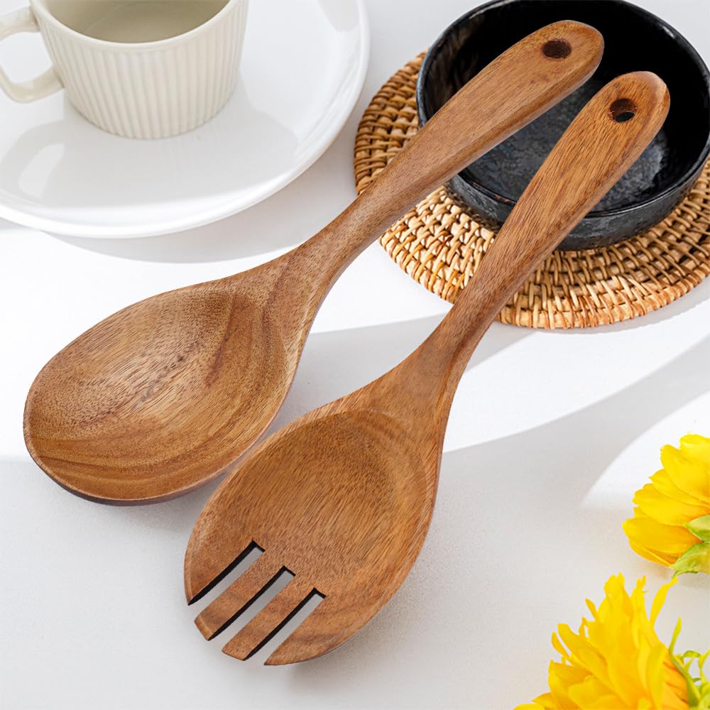 Cuillères En Bois De Cuisine – Lot De 2, 31 Cm, Vernis Alimentaire, Pour Remuer, Servir, Protéger Les Poêles