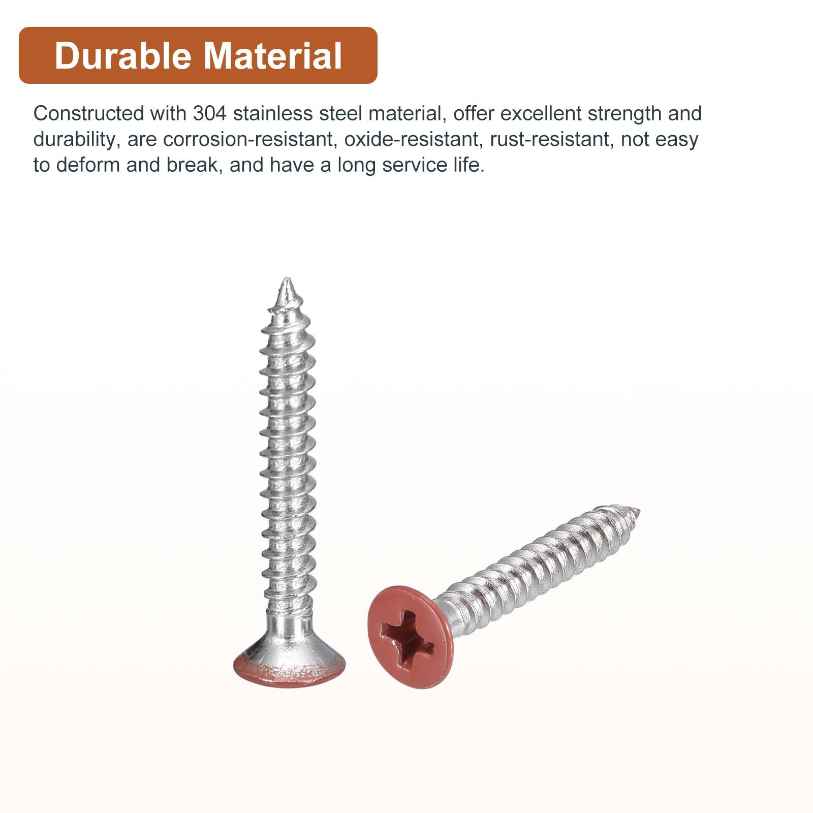 DTGN 100Pcs #6x1" Flat Head Wood Screws, 304 Stainless Steel Brown Phillips Self Tapping Screws - Image 3