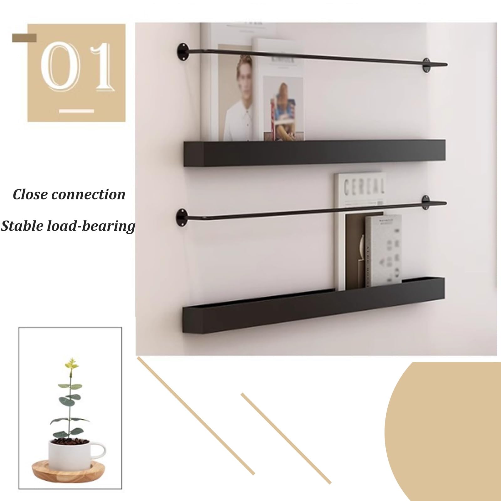 Estantes flotantes de metal montados en la pared para organización del hogar y decoración de pared, ideal para sala de estar, cocina, dormitorio, baño, exhibición de fotos,