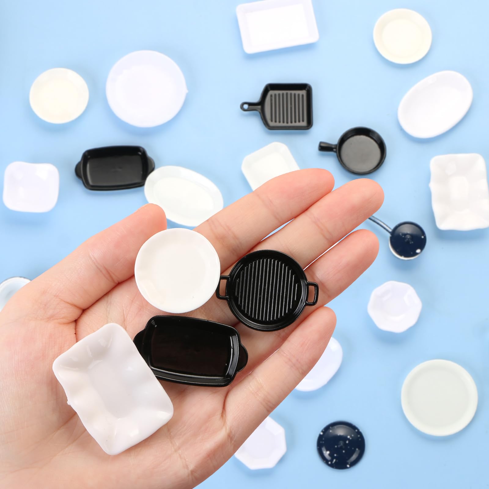 44 Pieces Miniatures Dollhouse Accessories Miniature Kitchen Set Metal Miniature Baking Set and Plastic Mini Plates for Dollhouse Role Play Party Decoration Supplies - Image 4