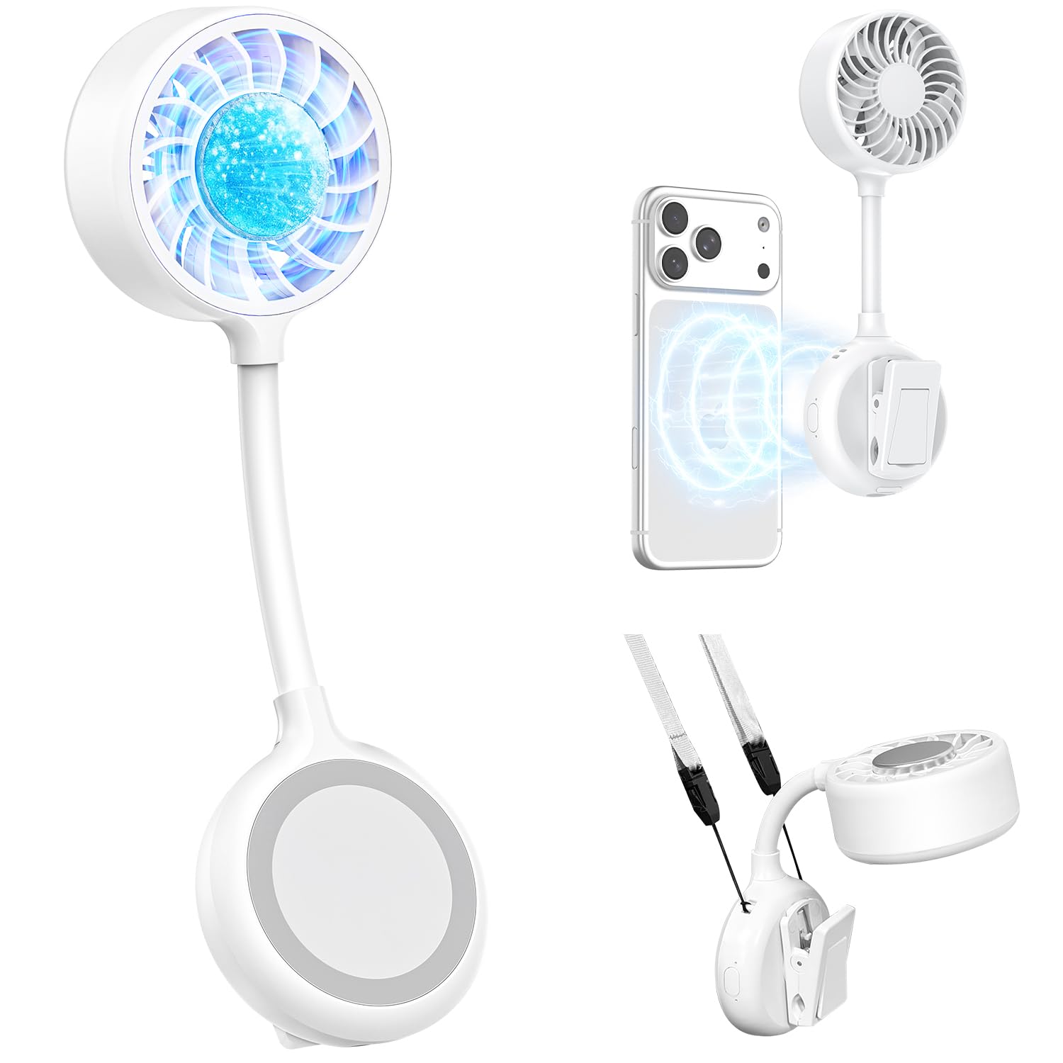 ハンディファン 冷却プレート マグネット式 【新登場・スマホに付き・両手を解放】 携帯扇風機 強力 静音 360°角度調整 3段階風量 静音 傘にクリップ 手持ち扇風機 5200mAh大容量 32時間連続稼働 小型扇風機 usb扇風機 軽量 140g 卓上/手持ち/首掛け 熱中症対策 通勤 通学 アウトドア キャンプ プレゼント (ホワイト)