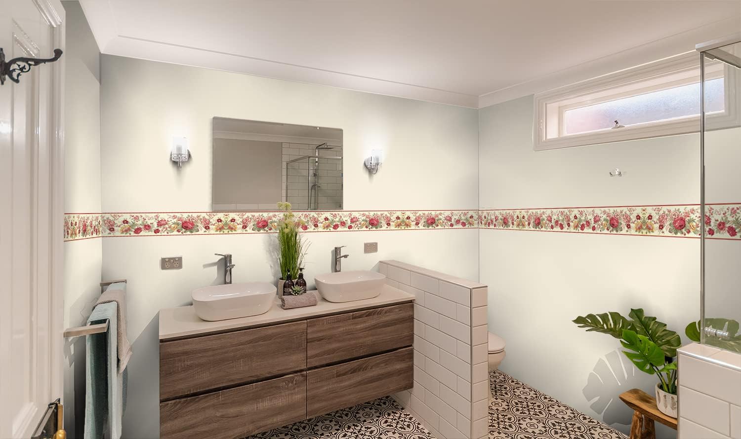 Red Yellow Blooming Flowers Floral Wallpaper Border Retro Design, Roll 15' x 6''