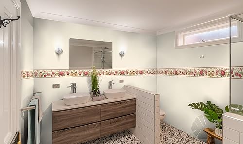 Miniatura 5 de Papel tapiz floral rojo amarillo con diseño de flores, diseño retro, rollo de 15 x 6 pulgadas