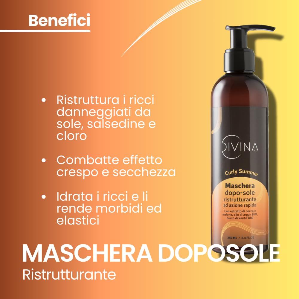 Kit Curly Summer trattamento completo specifico per l'estate per capelli mossi, ricci, super-ricci, afro by Divina BLK, 4 prodotti