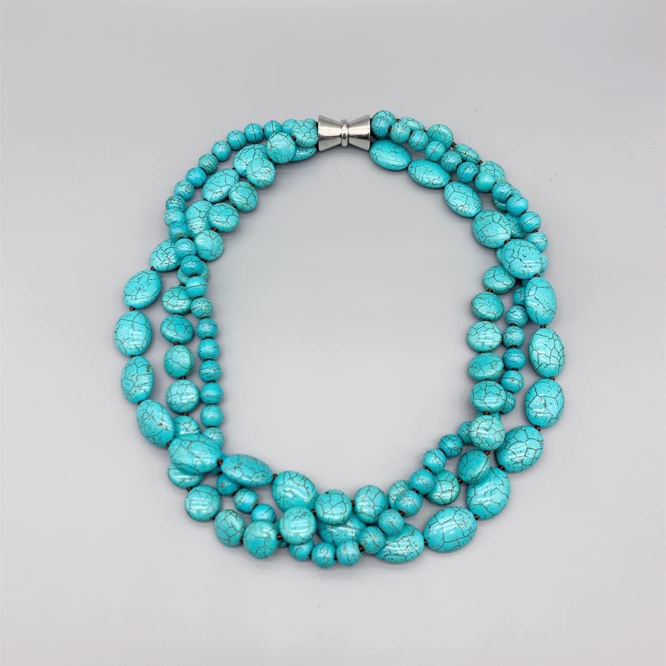 3 Strands Round Coin Shape Oval Turquoise Necklace For Women Stacking Stone Multilayer Twist Choker Trendy 19"