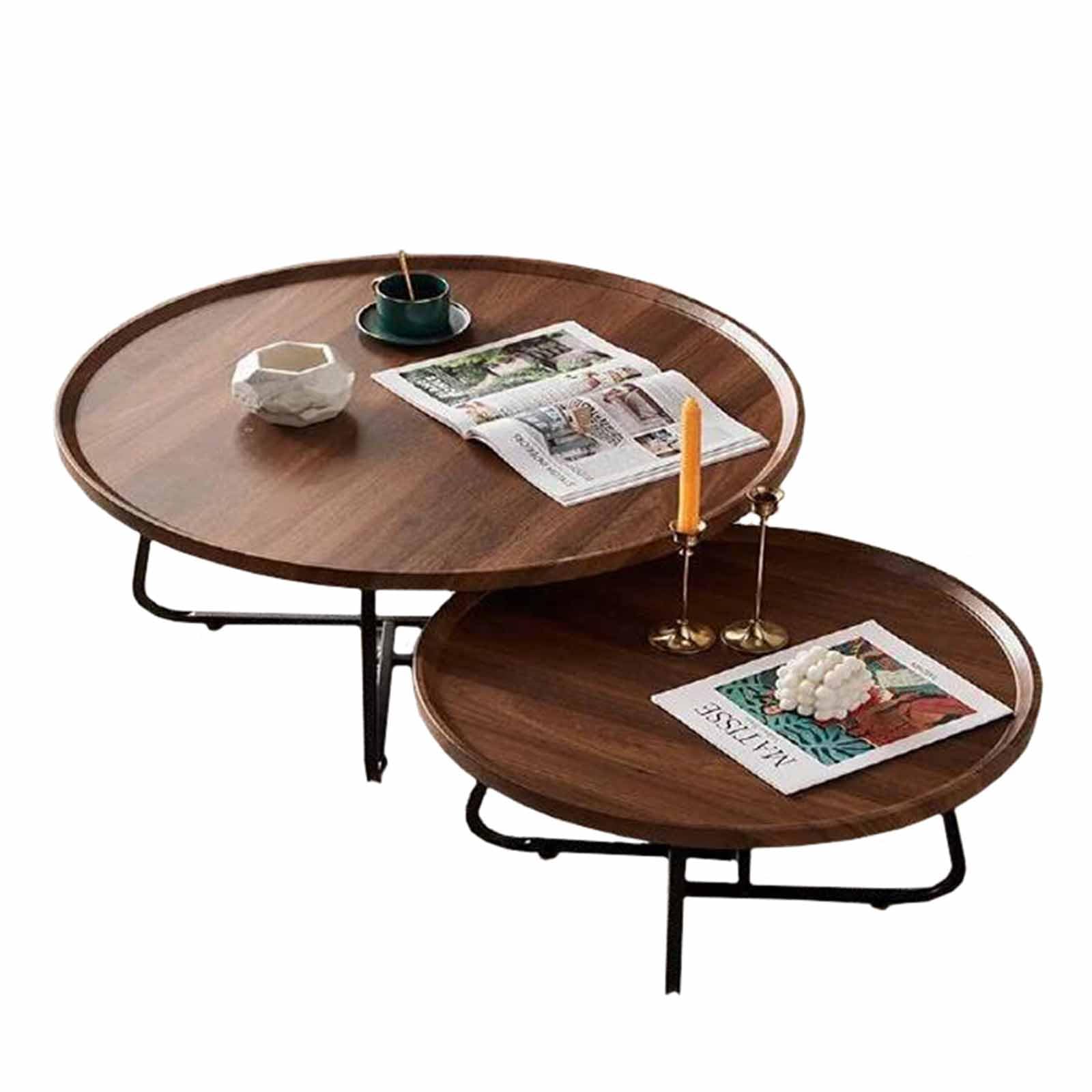 Amazon｜B,80+60cm,ラウンドネストコーヒーテーブル、モダンな無垢材  