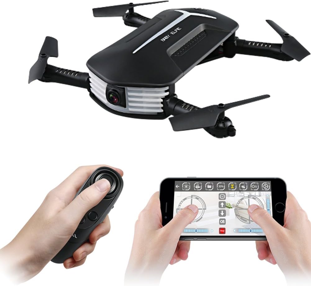 JJRC H37 Baby ELFIE Foldable Drone Mini, Selfie Drone with Camera Live Transmission WIFI FPV Mobile Phone app Control G-sensor Control, Automatic Hover 3D Flip Sunt Headless Mode, Suitable for all Level Pilots, 720P HD Camera with Auto Beautify Mode, 1 Battery, Black