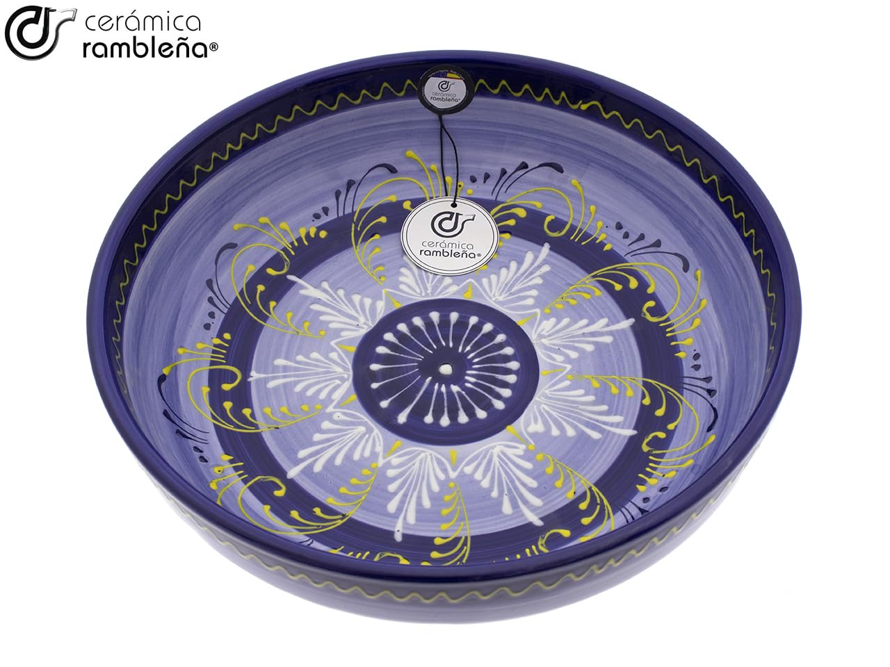 CERAMIKA RAMBLEŃSKA | Ceramiczna miska do sałatek | Oryginalne salaterki | Niebieska dekoracja salaterki - model 32 | 100% ręcznie robiona dekoracja | 23x23x8 cm