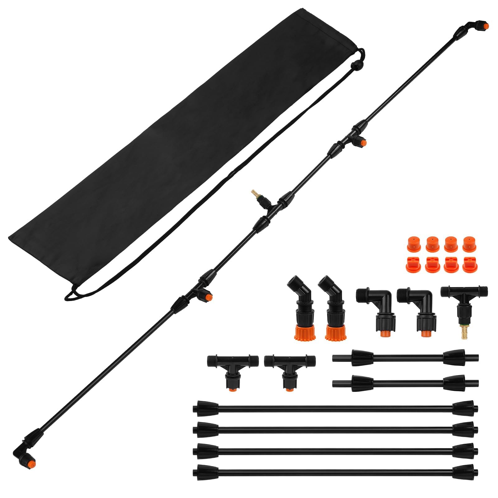 Barra de pulverización de poli 4 boquillas con conexión de latón de 1/4", barra de pulverización equipada con dos tipos de boquillas, longitud DIY de hasta 74,8" (1,9 m) para riego de tractor en