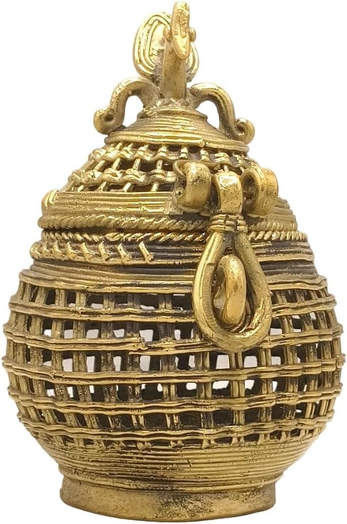 Handcrafted Dhokra Metal Art Round Decorative Box | Small | Traditional Jewelry Box - Vintage Tribal Art & Craft | Home | Desk Decor