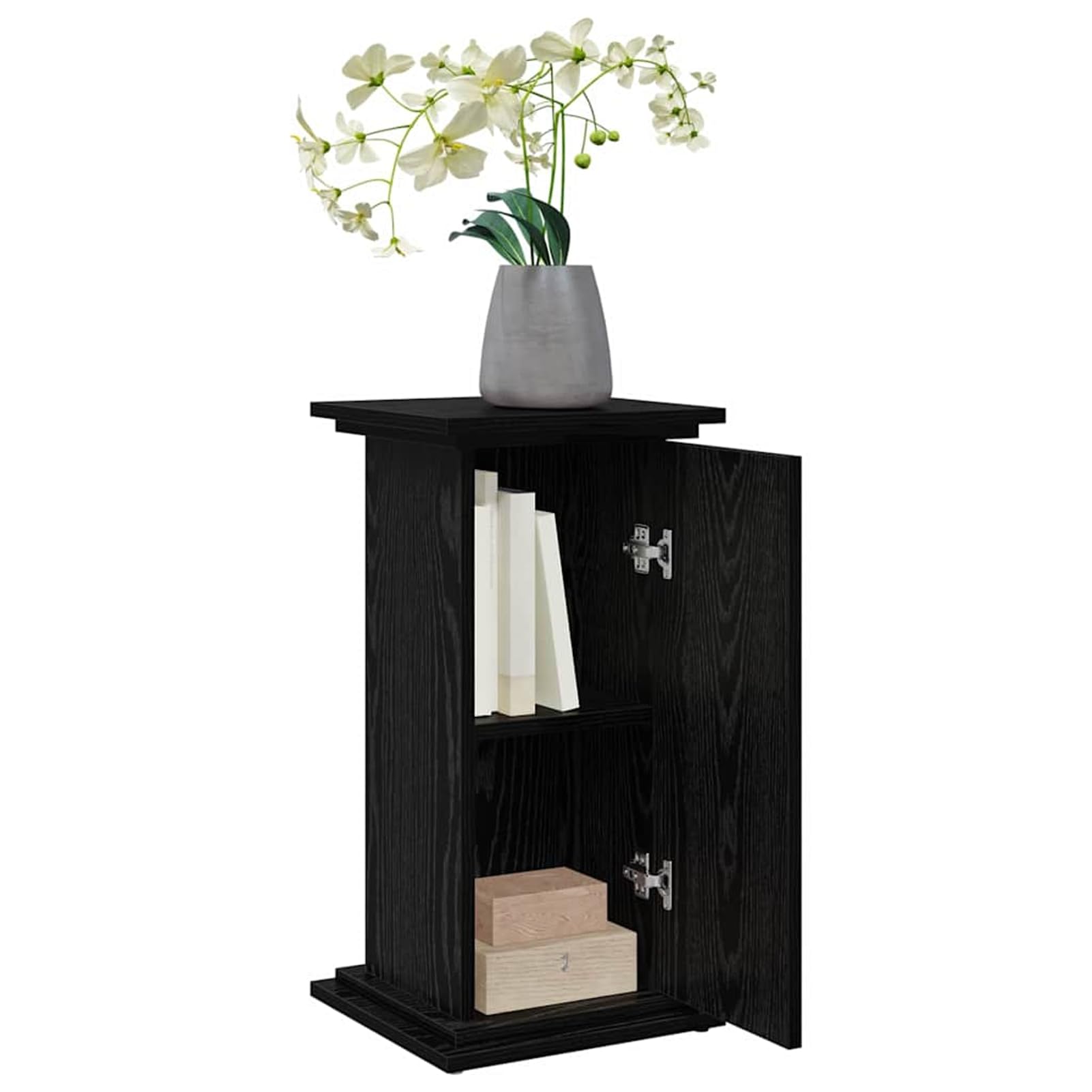 Geecher Supporto Espositivo per Piante, con Porta a Cerniera, 31 x 30 x 60 cm, in Legno Multistrato con Finitura Texture, Rovere Nero, per Soggiorno e Patio