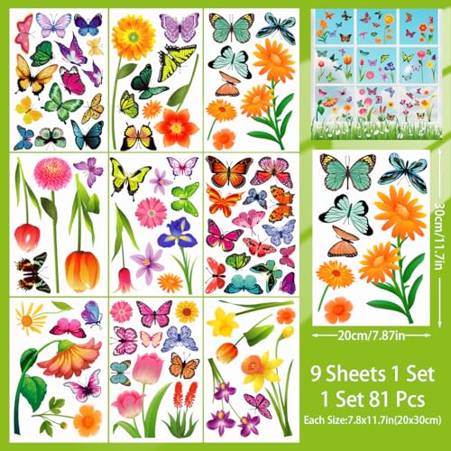Zindoo 9 Sheet Spring Summer Garden Flower Window Clings - Image 2
