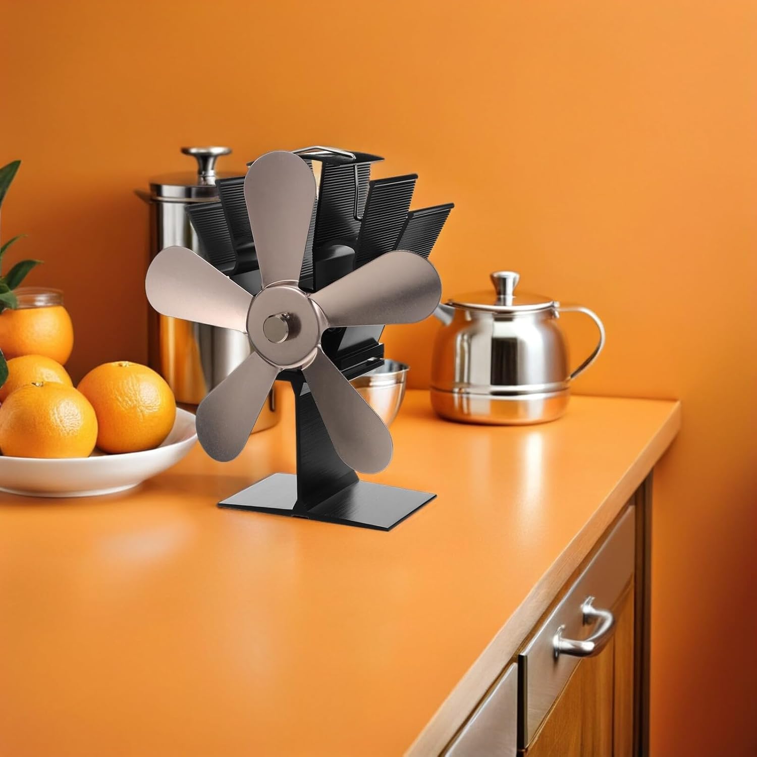 Heat Powered Wood Stove Fan with 5 Blades, Copper Finish, Thermoelectric Air Mover for Wood Burners and Stove Tops, Fireplace Accessory for Home Heating