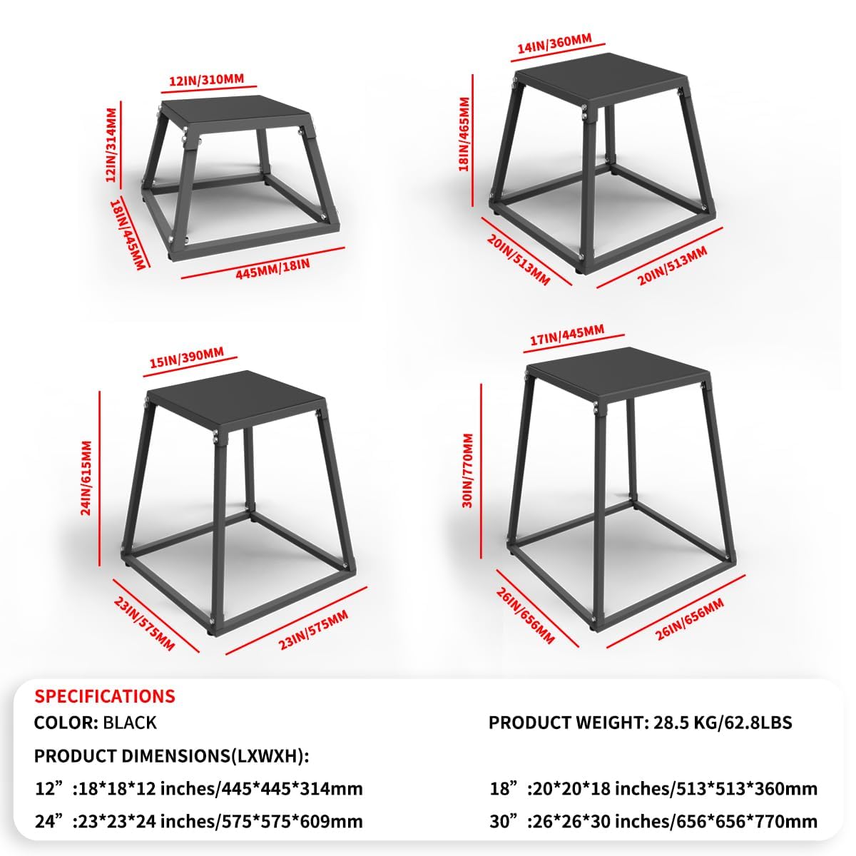 Garvee Plateforme de saut plyométrique en acier antidérapante, Banc de fitness robuste pour entréeînement de force et musculation à domicile, 30cm