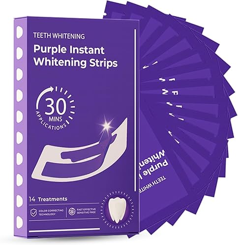 Purple Teeth Whitening Strips for Daily Oral Care, Gentle Adhesive, Comfortable Fit, Surface Stain Removal, 30-Minute Application