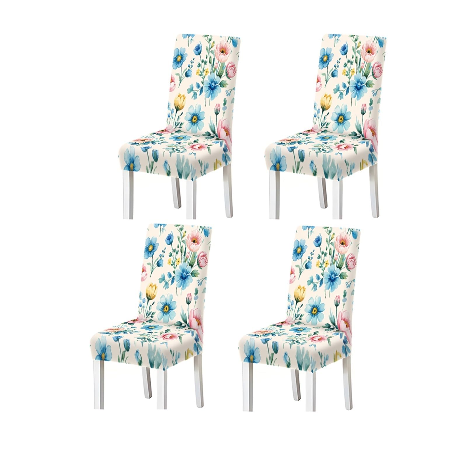 Kxuauv One Color Dining Chair Covers 2/4/6 Pieces, Stretch Floral Pattern Blue Pink Flowers On Beige, For Kitchen Dining Room Farmhouse Decor Seat Protectors For Restaurant Hotel Party(4Pcschair Cover)