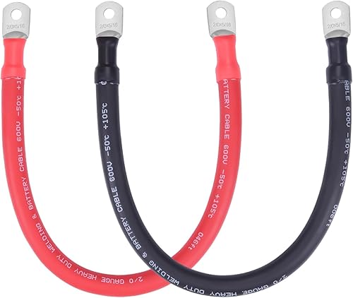 Miniatura 38 de Cable de batería flexible de 1/0 AWG con terminales de 3/8" - Alambre de cobre puro OFC para inversor y soldadura para automotriz, solar, RV