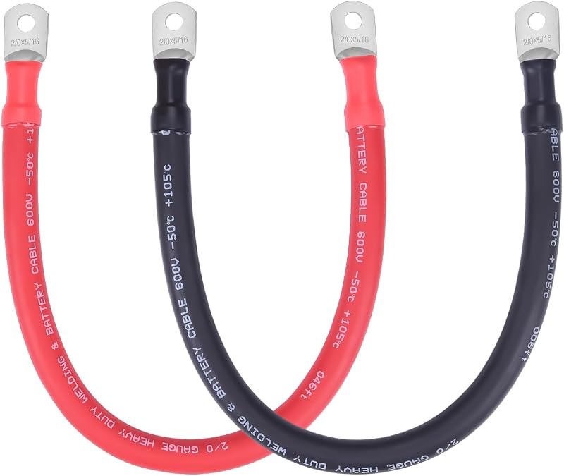 Cabo de bateria flexível 2/0 AWG Shirbly com terminais 5/16" (M8) – par vermelho e preto de 45,72 cm