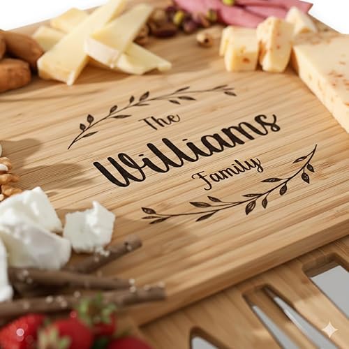 Miniatura 11 de Juego de tablas de charcutería personalizadas con dos cajones, tabla de queso de bambú grabada personalizada, Navidad, boda y regalo de inauguración