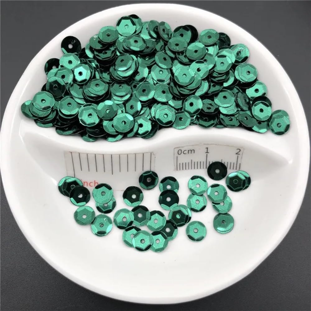 Cekiny do szycia, 3 mm 4 5 6 10 miseczka okrągła srebrna podstawa luźna odpowiednia do szycia rzemiosło ślubne dekoracja ubrania buty czapka DIY (Dark Green A4.6mm 700pcs 10g)