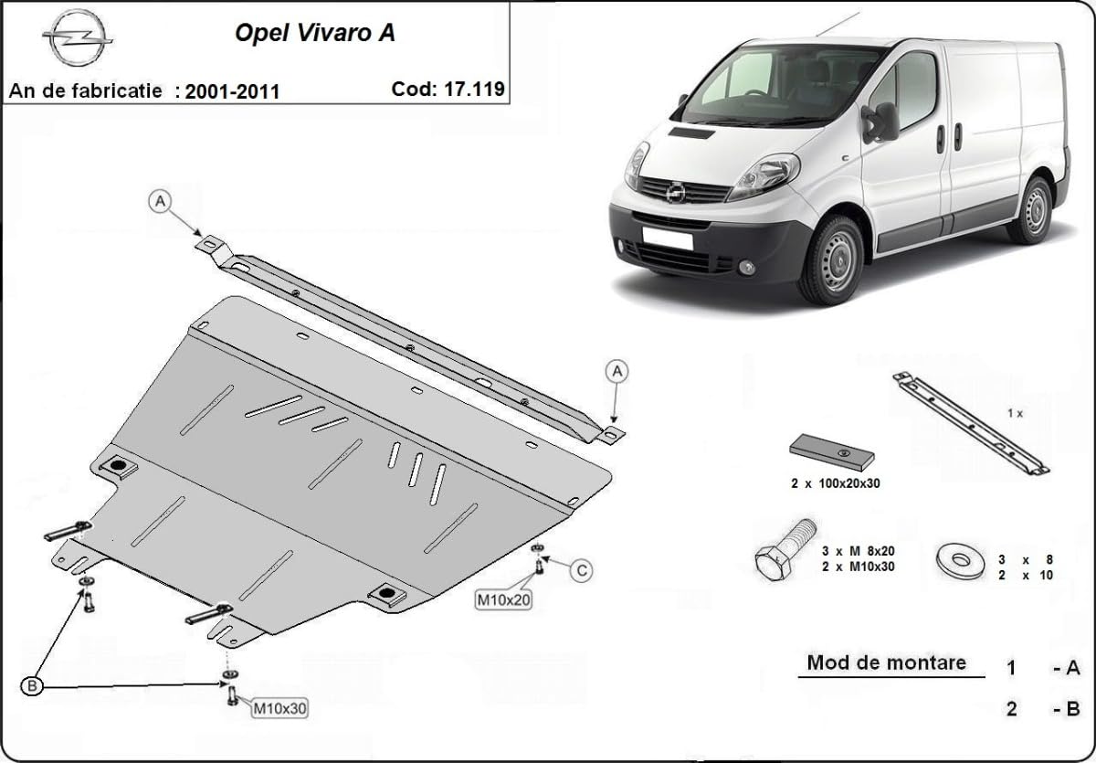 Protección de motor metálica compatible con Opel Vivaro (2001-2014)