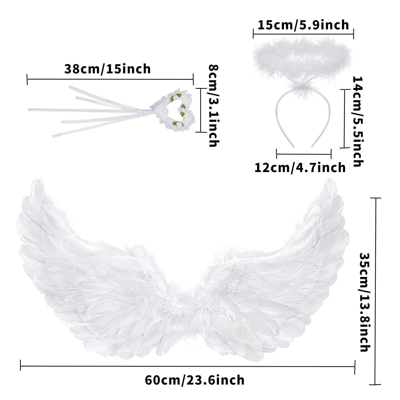 Costume Ange 3 Pièces - Ailes D'Ange, Auréole Et Baguette Fée - Blanc Pour Enfants Halloween Noël