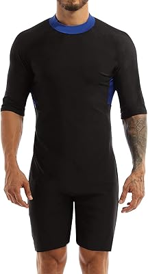 Choomomo Mens One-Piece Half Sleeves Swimming Diving Swimsuits Shorty Surfing Wetsuits Jumpsuit Navy Blue X-Large