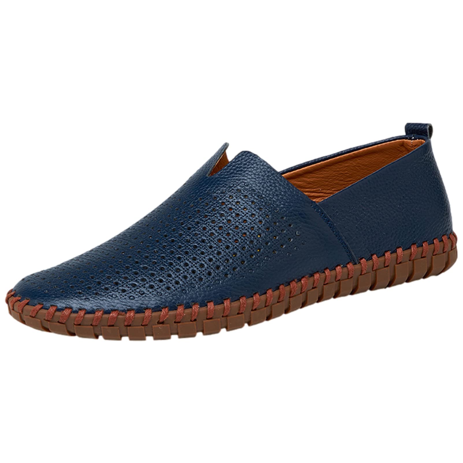 ANUFER Hombres Piel Genuina Mocasines Planos Ponerse Suave Suela Hecha A Mano El Verano Ahuecado Zapatos Casuales de Conducción