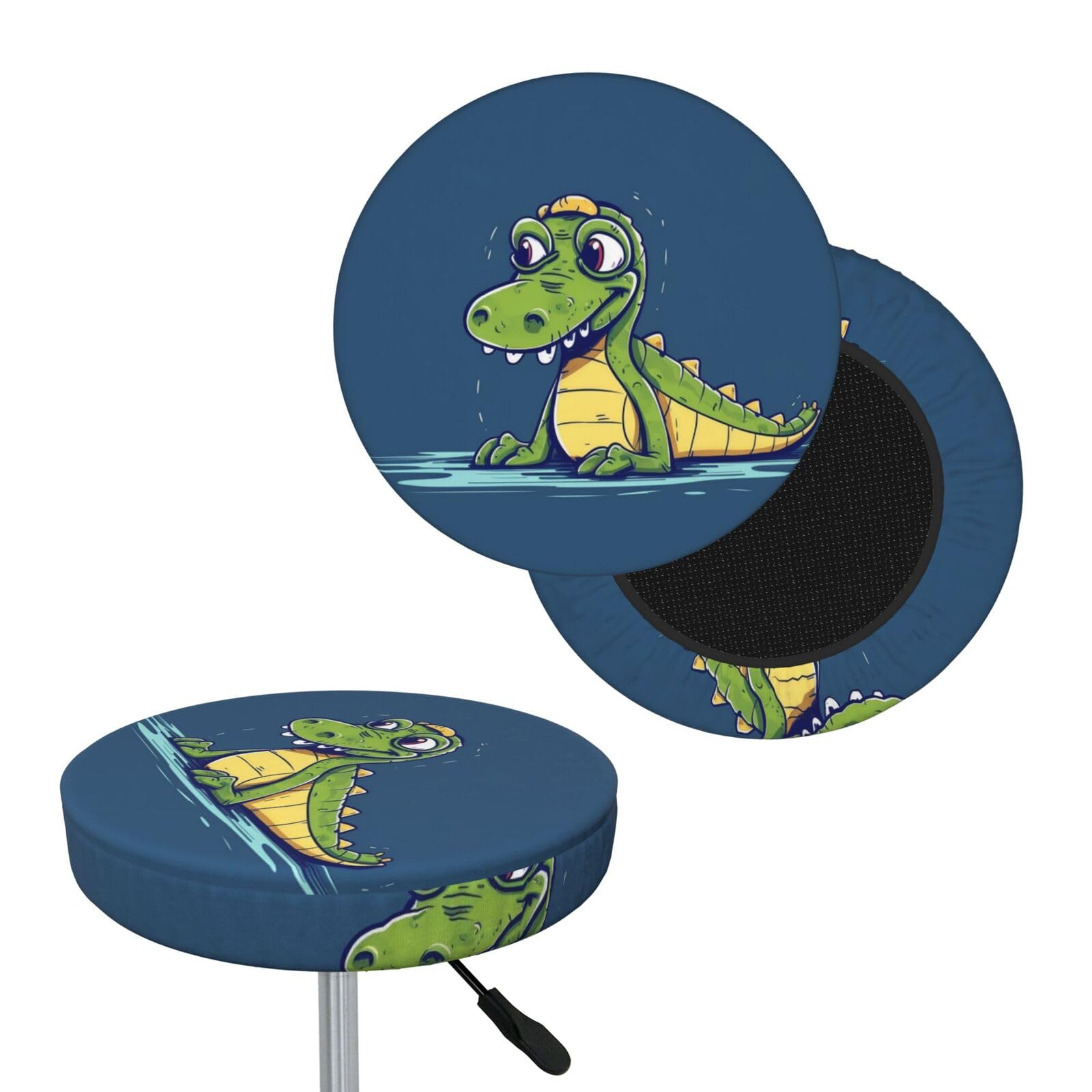 NONHAI Cartoon Crocodile Bar Stool Cover Round Elastic Stool Cushion Covers Dustproof Bar Chair Cover Washable Stool Cushion Slipcover Stretch Stool Seat Covers for 12-14 Inch Chair