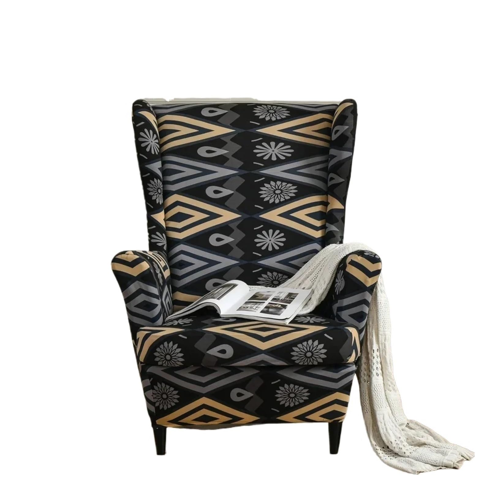 GCYEIDMA Wing Chair Slipcover Flower Wing Chair Cover Stretch Armchair Covers Removable Relax Sofa Slipcovers(Style-2)
