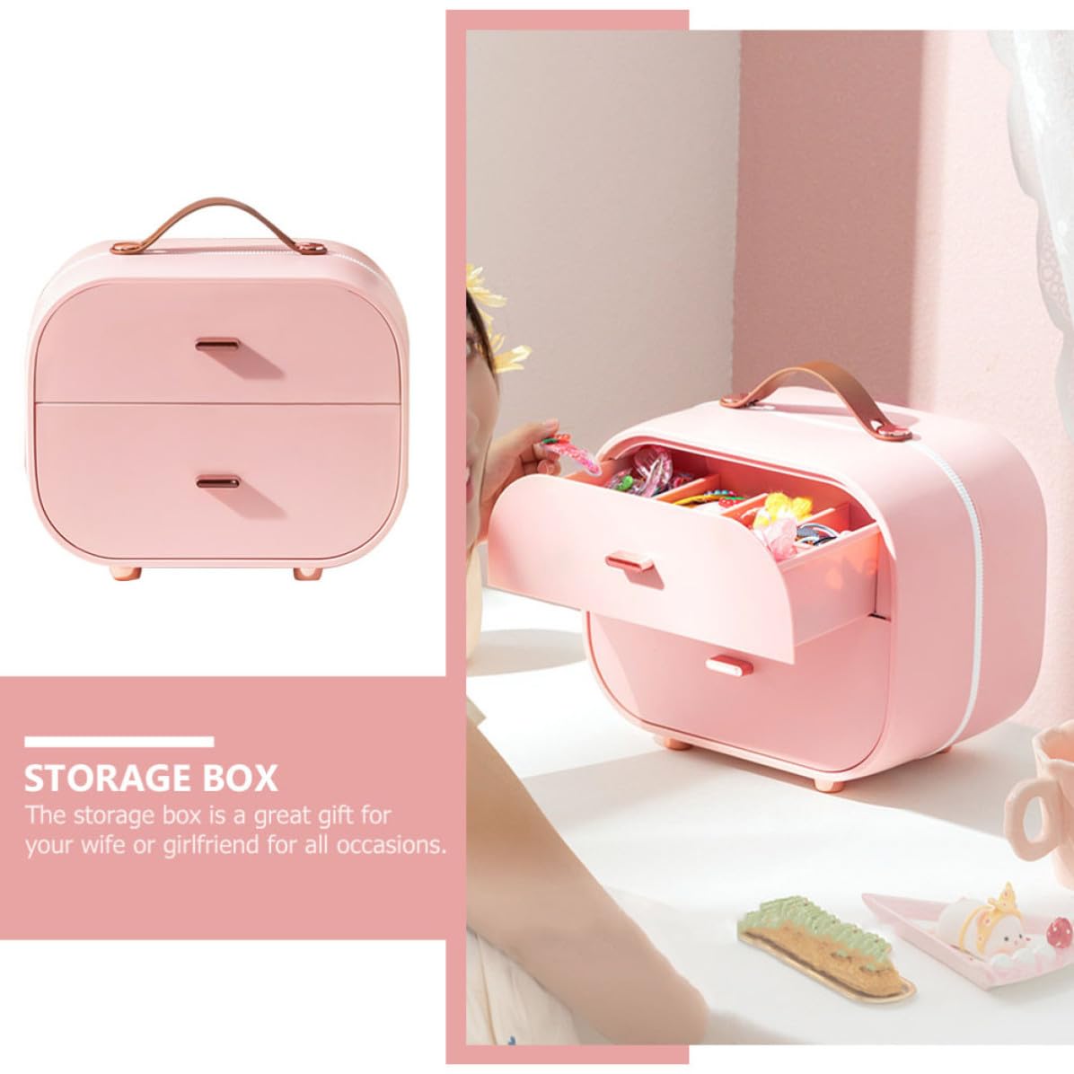 Scatola Porta Oggetti in Pp Rosa per Cosmetici e Gioielli Struttura Robusta e Salvaspazio, Organizer da Scrivania Multi-strato per Tavolo del Comò