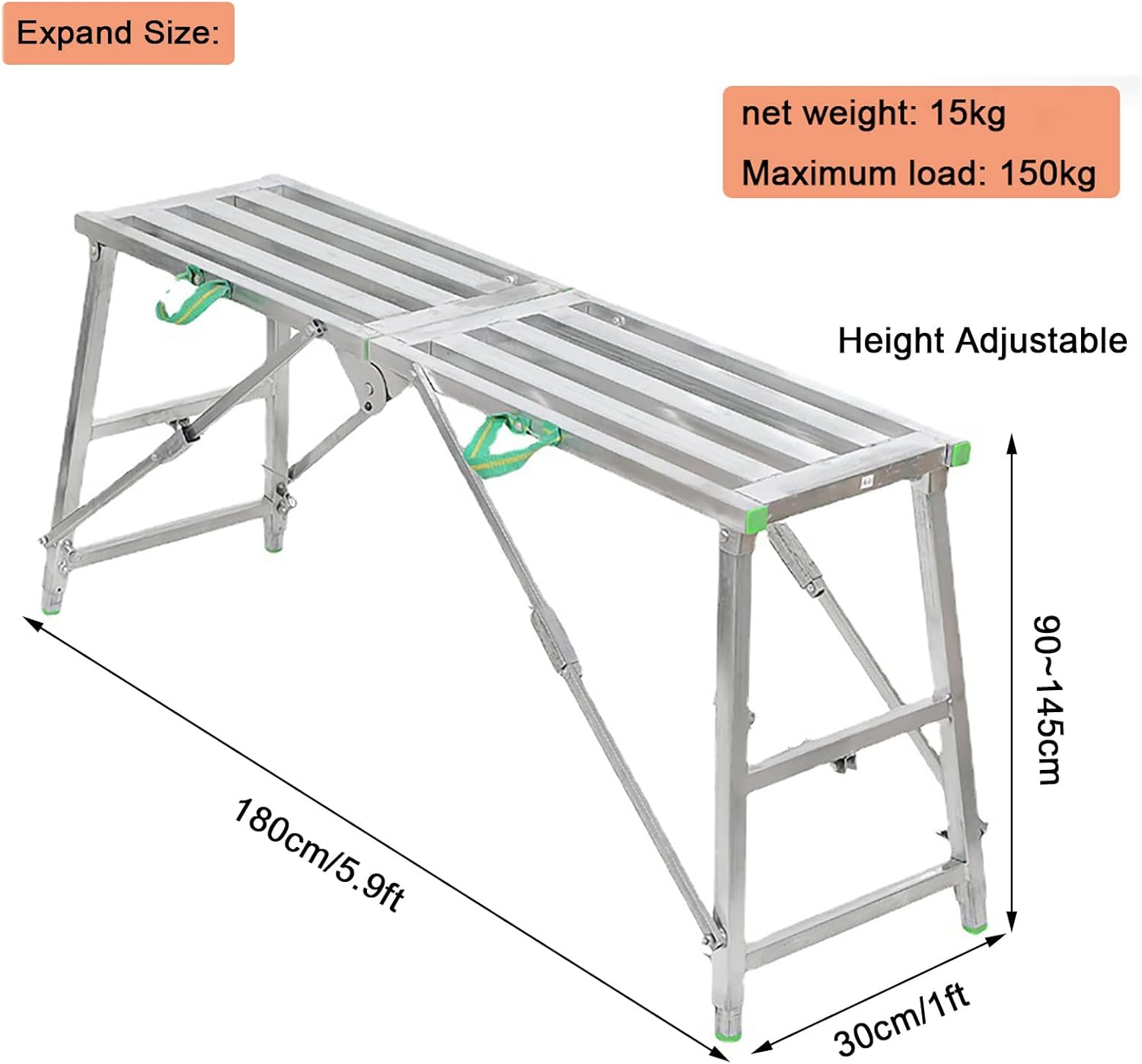 Portable Folding Scaffold Ladder Stool Adjustable Height Metal Tech Scaffolding Equipment for Home Improvement Patching Drywall and Cleaning Windows