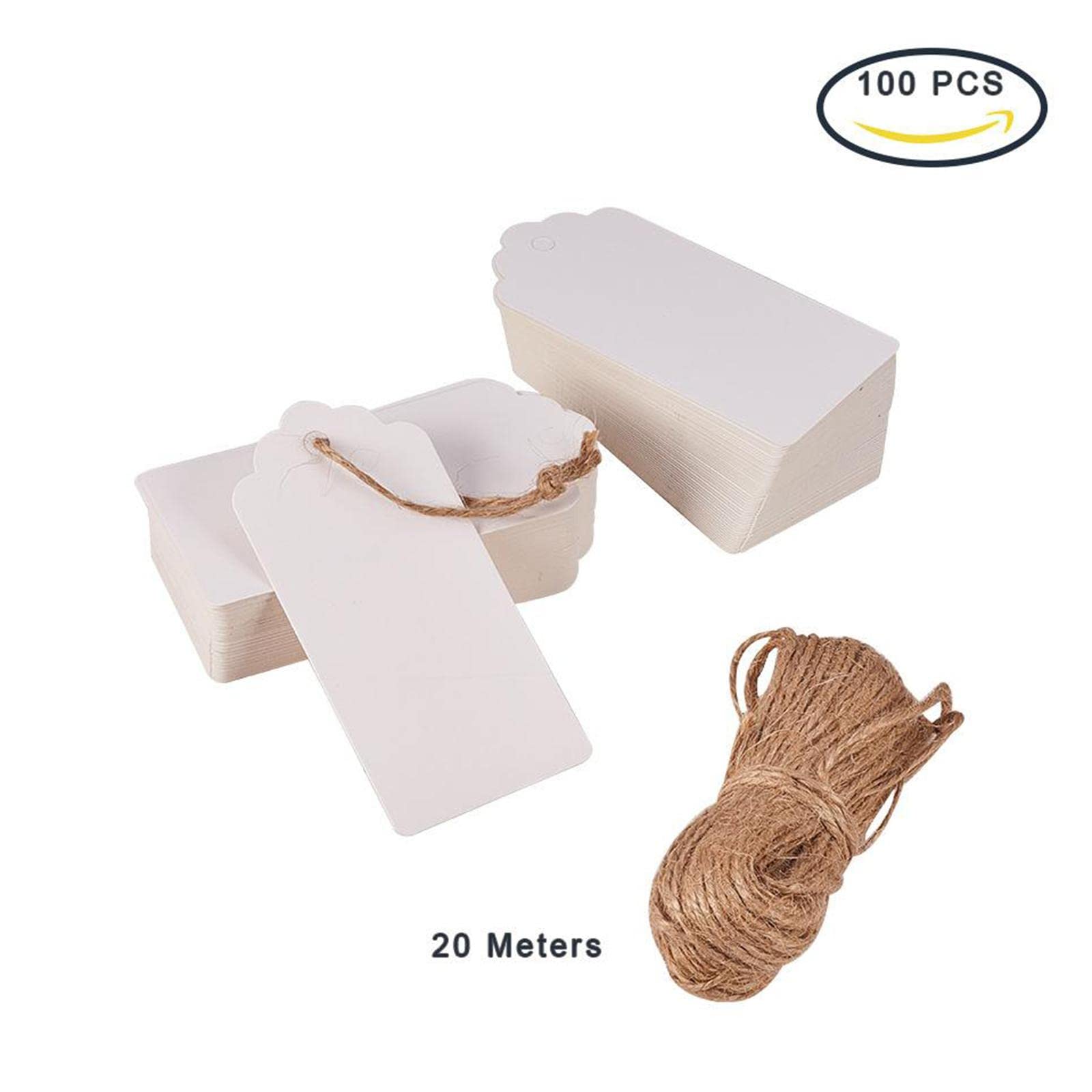 Etichette Regalo In Carta Kraft - 100 Pezzi Con Corda Di Iuta, 4.5x9.5 Cm, Bianche E Vuote - Foto 4