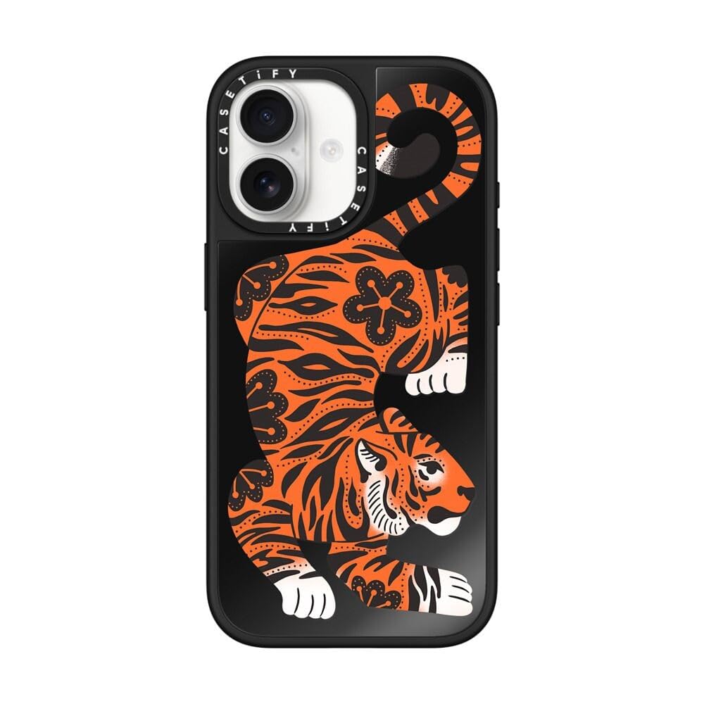 Mirror iPhone 17 Case [Reflective/Compatible with Magsafe / 4.9 ft. 1X Military Grade Drop Protection] - Fierce Tiger - Black On Black