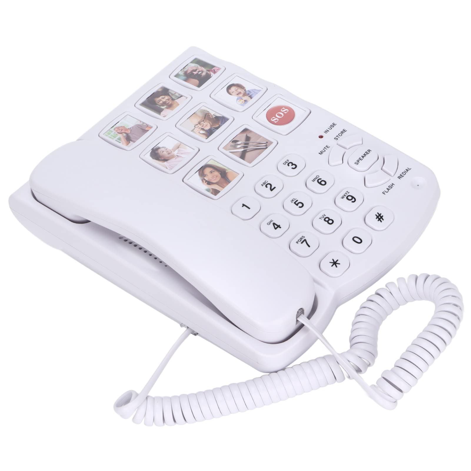 Teléfono Fijo Con Cable Con Memoria Fotográfica Amplificada Para Personas Mayores, Teléfono De Escritorio Con Cable Con Botones Grandes, Adecuado Para Personas Mayores Con Problemas De Visión Y Audici