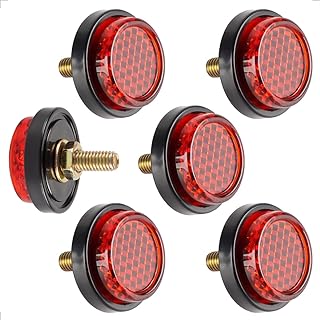 evermotor 6 PCS Mini Round Motorcycle License Plate Reflective Bolts: M5 Screw Tag Bolt Decorative Red Reflectors for Bike License Plate Installation