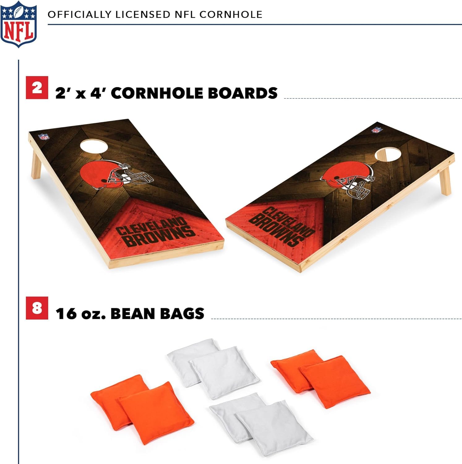 Wild Sports NFL Cleveland Browns 2' x 4' Regulation Size Solid Wood Cornhole Set with Direct Print HD Team Graphics