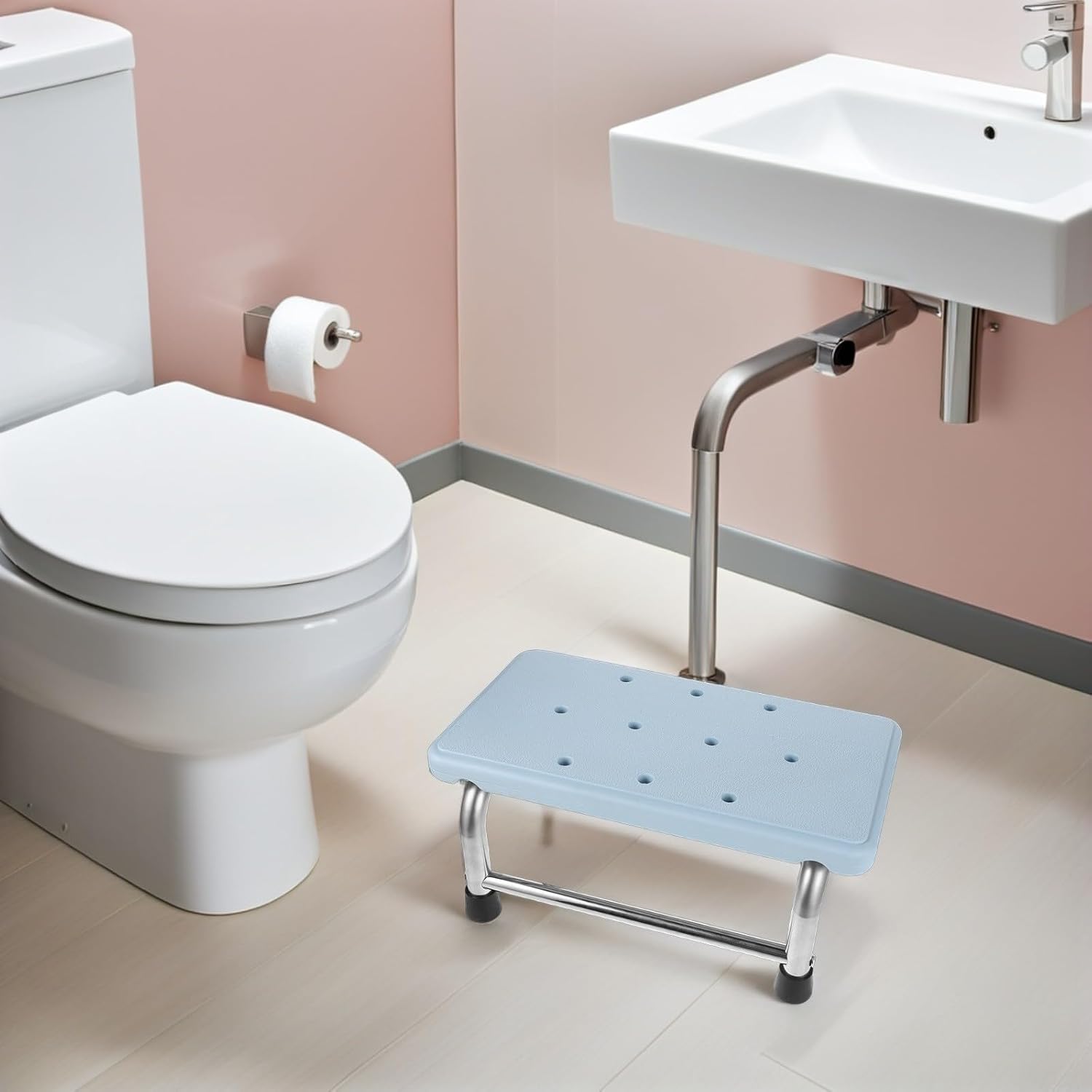 Stainless Steel Bathroom Step Stool, Detachable Folding Non-Slip