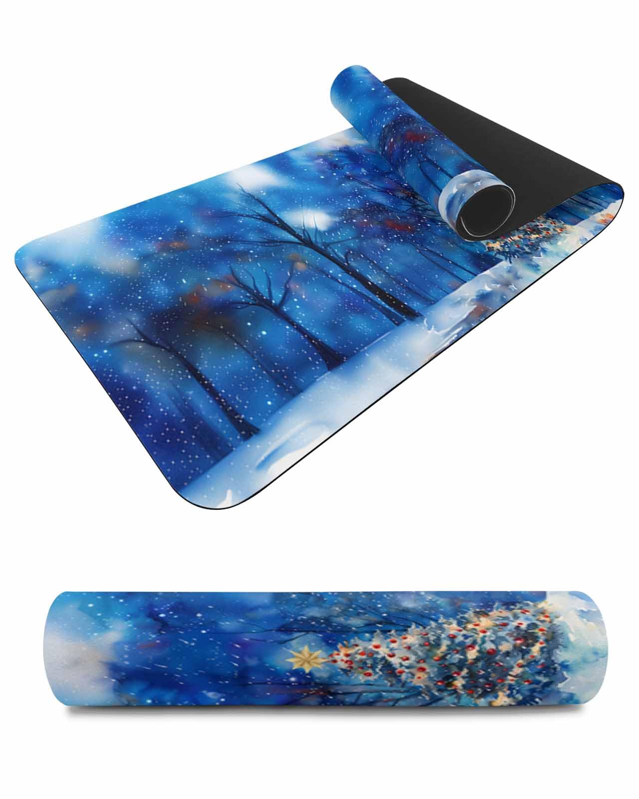 Debedcor Heat Proof Table Pads Waterproof Decorative, Blue Christmas Tree Non-Slip Table Countertop Protector, Winter Holiday Xmas Snowflake Insulation Mat for Kitchen Room, 40 x 12 Inches