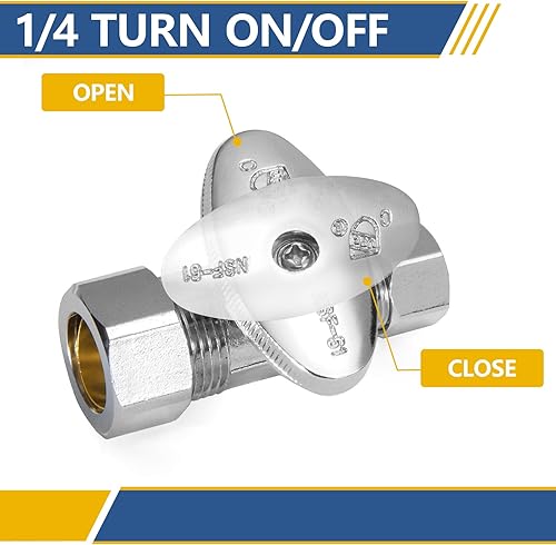 Miniatura 12 de Paquete de 10 válvulas de parada angular, válvulas de cierre de agua de 1/4 de giro, entrada de compresión nominal de 1/2 pulgada