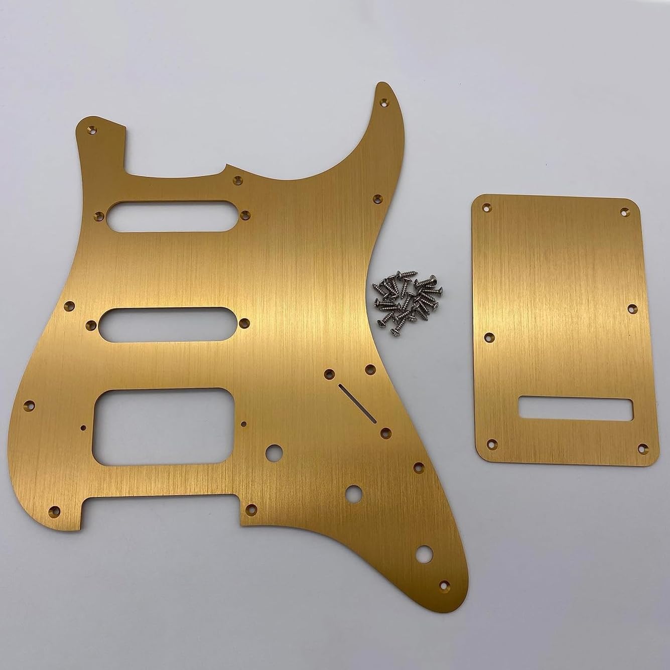 SSH 11 Hole Strat Electric Guitar Pickguard and BackPlate Gold Aluminum Anodized Modern Style for US/Mexico Made Standard ST Modern Style Guitar Parts
