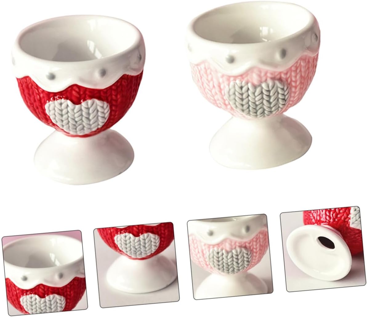 Cabilock 2Pcs Lovely Ceramic Egg Cups for Breakfast Impact-resistant Porcelain Holders in Red and Pink Stylish Egg Storage Rack Stand for Soft and Hard Boiled Elegant Dining Table Accessory