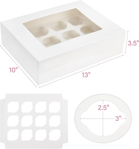 Miniatura 2 de LotFancy Cajas para cupcakes, 12 unidades, paquete de 8, plegadas previamente con ventana para 96 cupcakes, soportes para cupcakes de grado